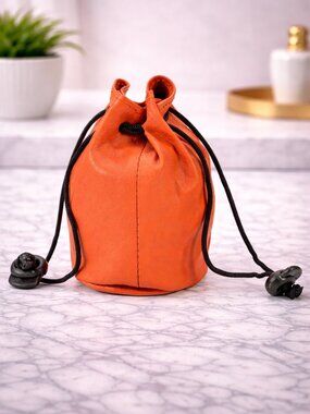 Genuine Leather Drawstring Soft Wrist Pouch for Women's